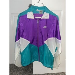 Vintage 80s 90s Nike Gray Tag Swoosh Color Block Windbreaker Jacket M 10-12